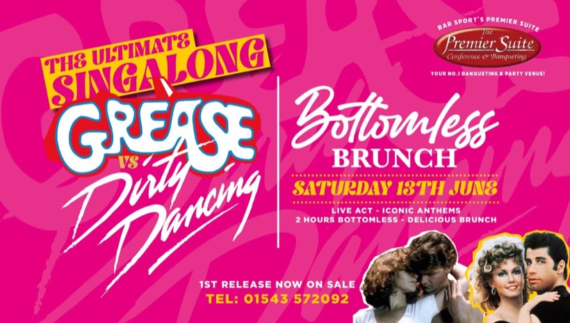 Grease vs Dirty Dancing singalong bottomless brunch flyer